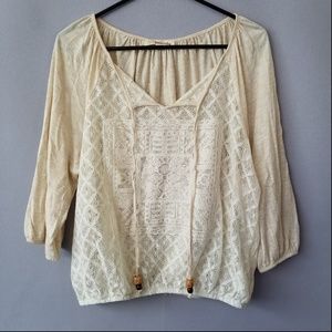 X REWIND TASSEL FRONT CROCHET BLOUSE 3/4 SLEEVE
